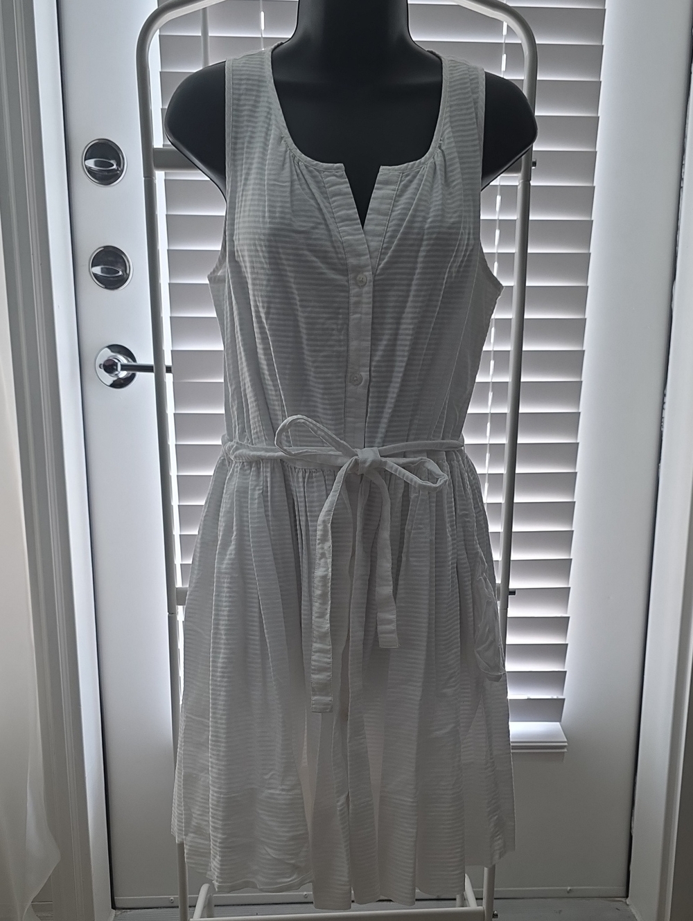 GAP White Sleeveless Striped Cotton Sundress with Waist Tie - Size 10